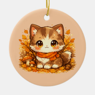 Ornamento De Cerâmica Gatinho de Cachecol Aconchegante de Outono - Fofin