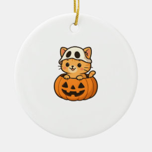 Ornamento De Cerâmica Gatinho de Halloween dentro de uma abóbora Camiset