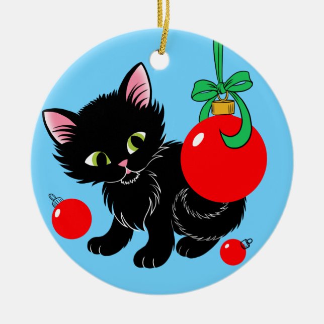 Ornamento De Cerâmica Gatinho de Natal bonito (Frente)