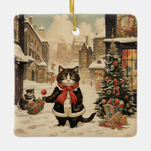 Ornamento De Cerâmica Gatinho de Natal, Dia de Neve