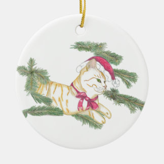 Ornamento De Cerâmica Gatinho esperando pelo Papai Noel
