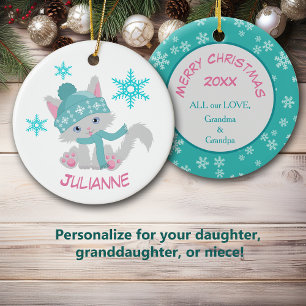 Ornamento De Cerâmica Gatinho Floco de Neve de Teal Bonito