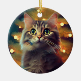 Ornamento De Cerâmica Gatinho Fofo Brincando Com a Bolha de Natal