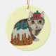 Ornamento De Cerâmica gatinho fofo comendo pudim no natal (Frente)