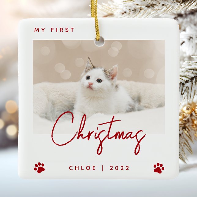 Ornamento De Cerâmica Gatinho Fotográfico Bonito 1 rua Pata de Natal Imp (Criador carregado)