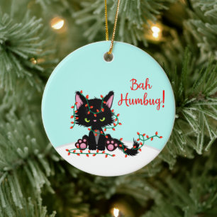 Ornamento De Cerâmica Gatinho Irritado Em Luzes