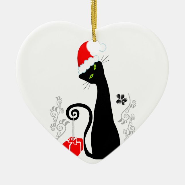Ornamento De Cerâmica Gatinho moderno do Natal (Frente)