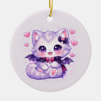 Ornamento De Cerâmica Gatinho Morcego Kawaii – Gato Alado Vampiro Fofo