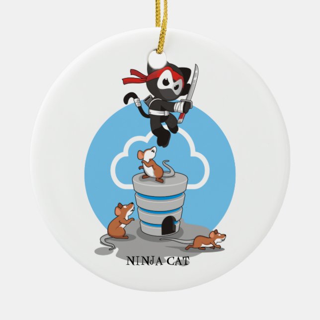 Ornamento De Cerâmica Gatinho Ninja com ratos (Frente)