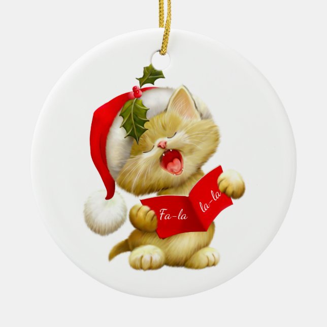 Ornamento De Cerâmica Gatinho Papai noel (Frente)