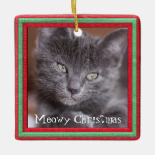 Ornamento De Cerâmica Gatinho personalizável do Quadro de Natal
