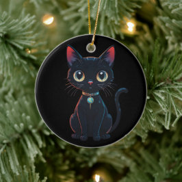 Ornamento De Cerâmica Gatinho Preto Assustador