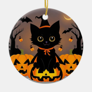 Ornamento De Cerâmica 🧙‍♀️🐱 Gatinho Preto Fofo Bruxinha Halloween Magi