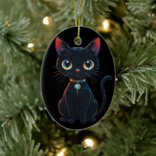 Ornamento De Cerâmica Gatinho Preto Pouco Assustador