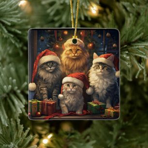 Ornamento De Cerâmica Gatinho Quarteto celebrando o Natal