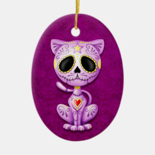 Ornamento De Cerâmica Gatinho roxo do açúcar do zombi