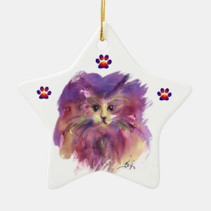 Ornamento De Cerâmica GATINHO ROXO, RETRATO DE GATO, Patas Coloridas