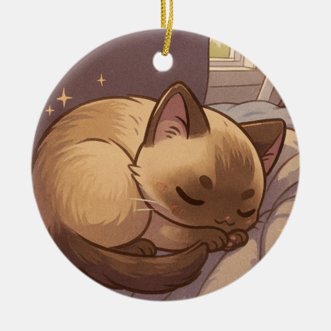 Ornamento De Cerâmica Gatinho Siamesa Pacífico  (Frente)