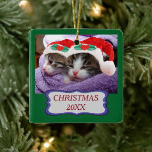 Ornamento De Cerâmica Gatinhos bonitos Vestindo chapéus de Papai Noel V