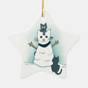 Ornamento De Cerâmica Gatinhos de animação Fazer de gato de neve de Na