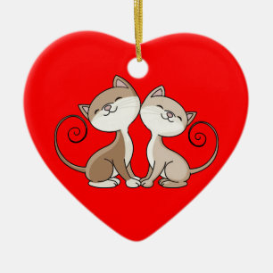 Ornamento De Cerâmica Gatinhos de BFF com caudas de ondulação