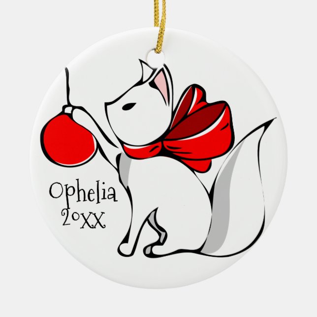 Ornamento De Cerâmica Gatinhos de Natal Bons e Meowy (Frente)