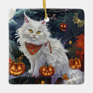 Ornamento De Cerâmica Gato Angora Turco Halloween Assustador