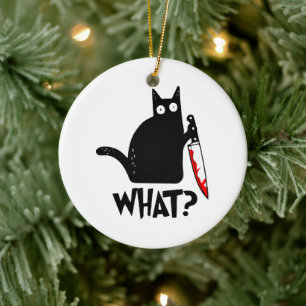 Ornamento De Cerâmica Gato Assassino Com Faca