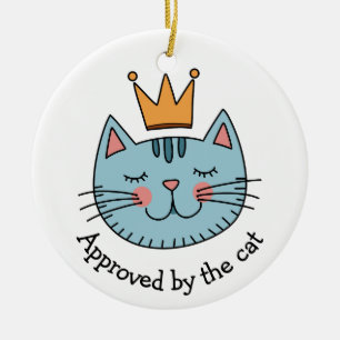 Ornamento De Cerâmica Gato Azul Caprichoso Com Uma Coroa Amarela Persona