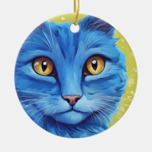 Ornamento De Cerâmica Gato Azul Grande