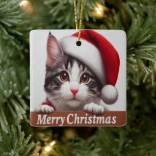 Ornamento De Cerâmica Gato Bobtail japonês de Natal, Gatinho Papai noel
