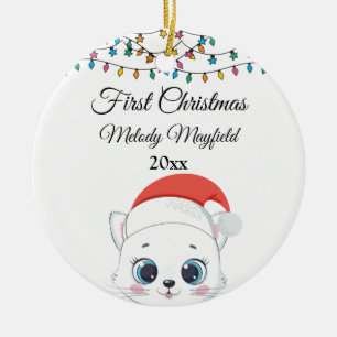 Ornamento De Cerâmica Gato Bonito de Menino de Natal Personalizado