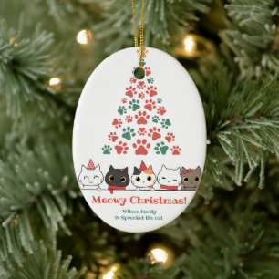 Ornamento De Cerâmica Gato Bonito Feliz Natal