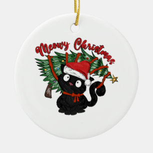 Ornamento De Cerâmica Gato Bonito Mede Pet Engraçado de Natal