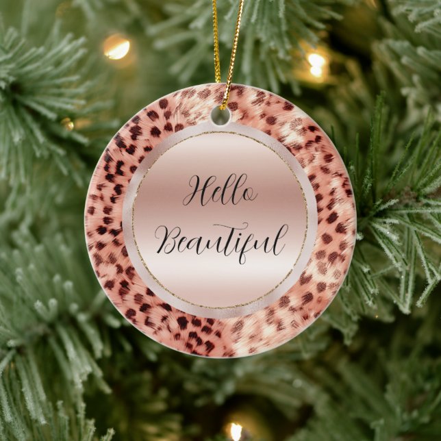 Ornamento De Cerâmica Gato Bonito, Rosa Dourado, Leopardo (Árvore)