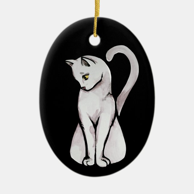 Ornamento De Cerâmica Gato Branco Bonito (Frente)