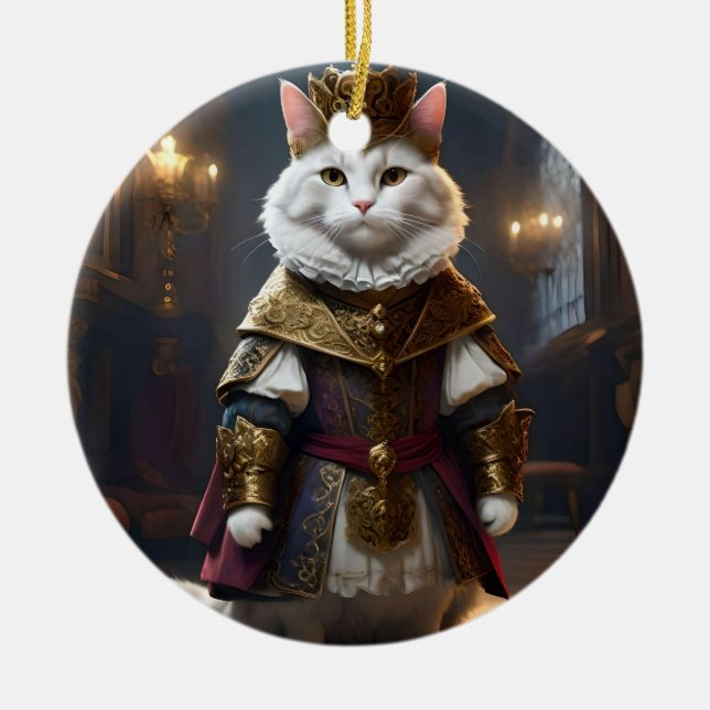 Ornamento De Cerâmica Gato Branco Renascentista (Frente)