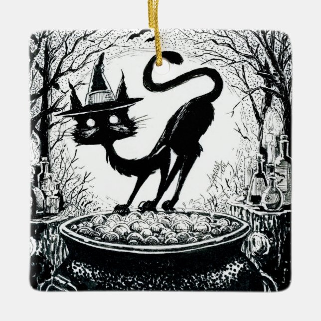 Ornamento De Cerâmica Gato Bruxo (Frente)