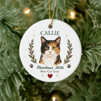 Ornamento De Cerâmica Gato Calico de Natal Personalizado