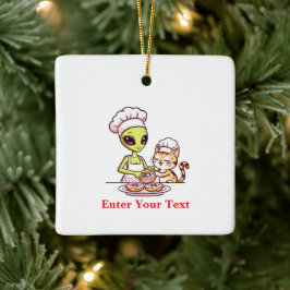 Ornamento De Cerâmica Gato Chef Alien Donut Design Kawaii