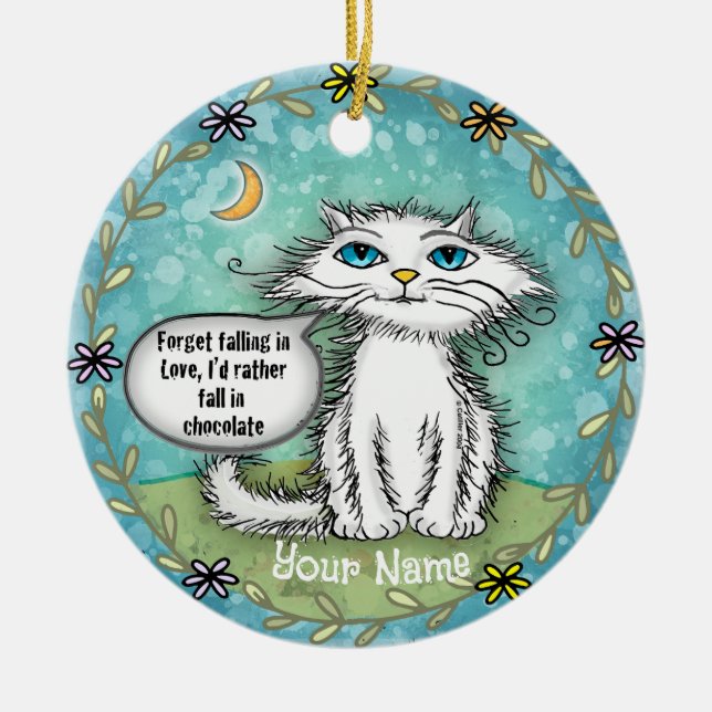 Ornamento De Cerâmica Gato Chocolate Scraggles  (Frente)
