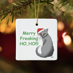Ornamento De Cerâmica Gato Cinzazao Natal Divertido Humor de Feriado Gat