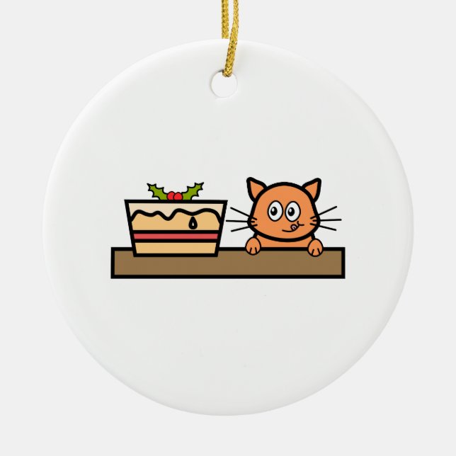 Ornamento De Cerâmica Gato com bolo do Natal (Frente)