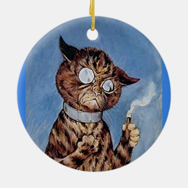 ORNAMENTO DE CERÂMICA GATO COM CIGAR LOUIS WAIN ART ORNAING (Traseira)