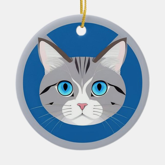Ornamento De Cerâmica Gato Com Olhos Azuis (Frente)