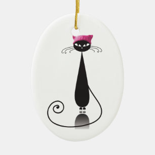 Ornamento De Cerâmica Gato cor-de-rosa do gatinho do chapéu