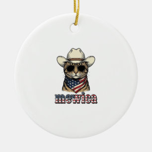 Ornamento De Cerâmica Gato Cowboy Patriótico Mewica Design Vetorial Vint
