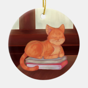 Ornamento De Cerâmica Gato da biblioteca