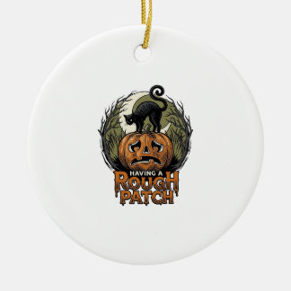 Ornamento De Cerâmica Gato de Abóbora de Halloween Remendo Áspero Gravaç