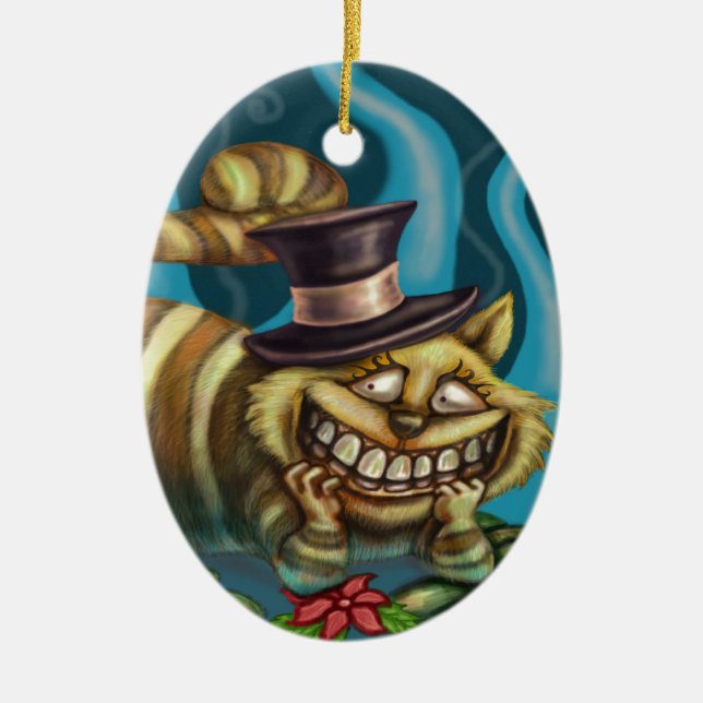 Ornamento De Cerâmica Gato de Cheshire (Frente)